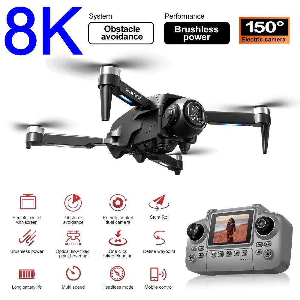 Rc Helicopter Large - Borstelloze 8K drone met HD 150