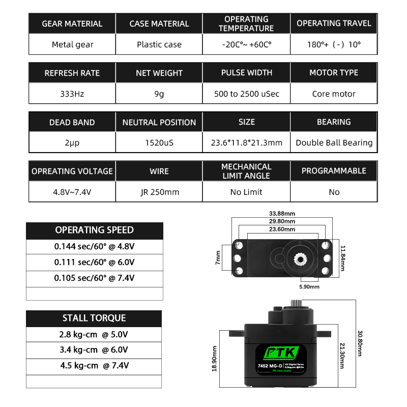 PTK 7452 MG-D 9g Digitale Serv - Rc Helicopter Parts recensie en prijs